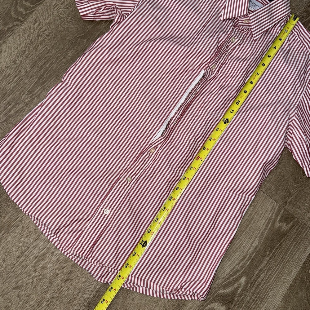 Teddy Stratford Zip Fit Short Sleeve Button Up Shirt Men's 2 S Red White Striped - Picture 6 of 6